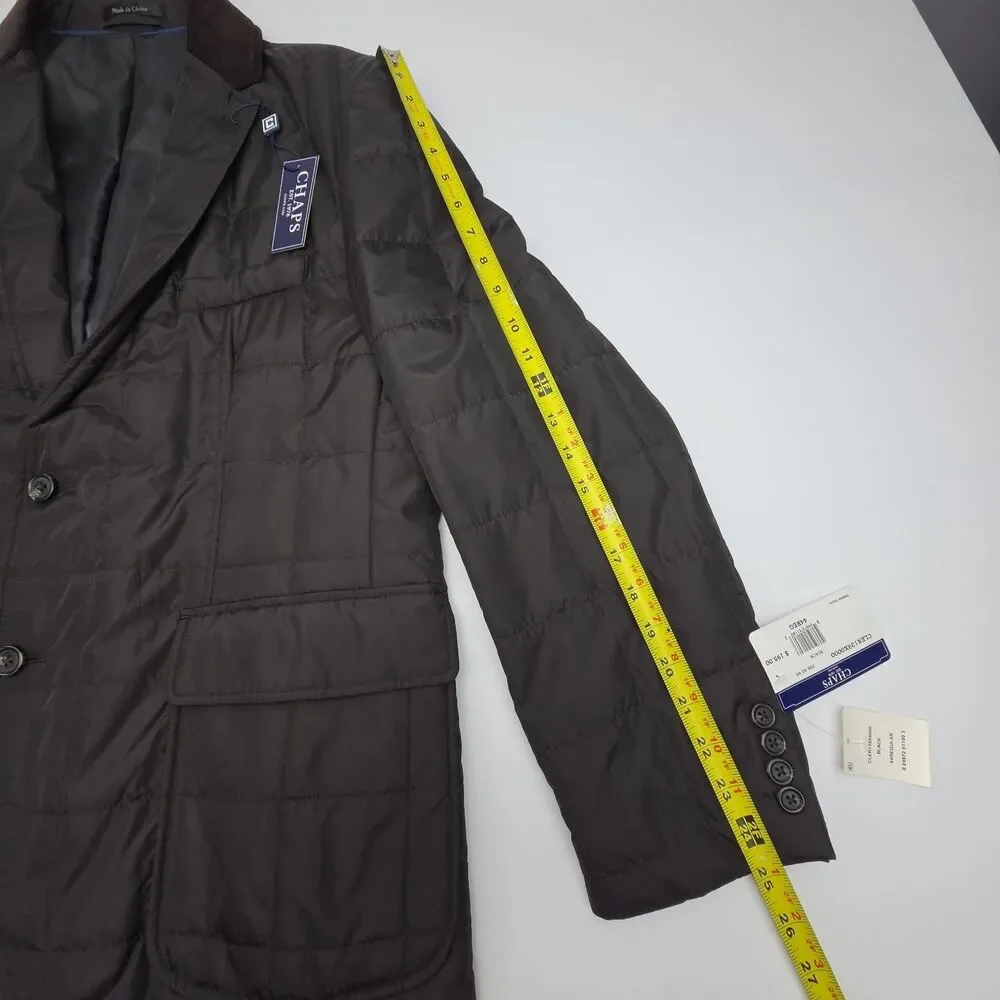 Chaps Coat Jacket Men Sz 44R Quilted Black Brown Coat Corduroy Collar NEW